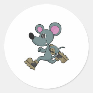 Muis als Runner met rugzak Ronde Sticker