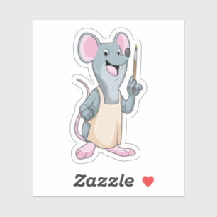 Muis als Schilder met penseel van verf Sticker