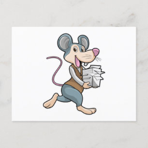 Muis als secretaresse met papier briefkaart