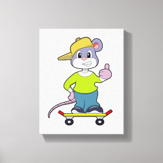 Muis als Skater met skateboard Canvas Afdruk (Voorkant)