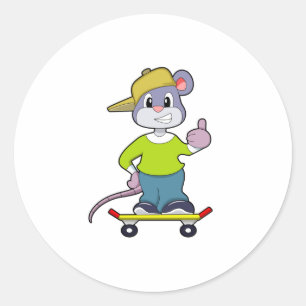 Muis als Skater met skateboard Ronde Sticker