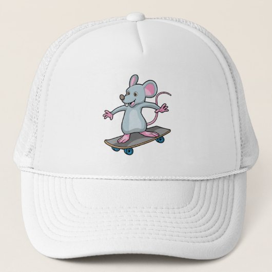 Muis als Skater met skateboard Trucker Pet (Voorkant)