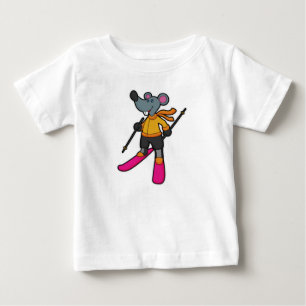 Muis als skiër met skiën