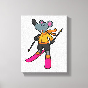 Muis als skiër met skiën canvas afdruk