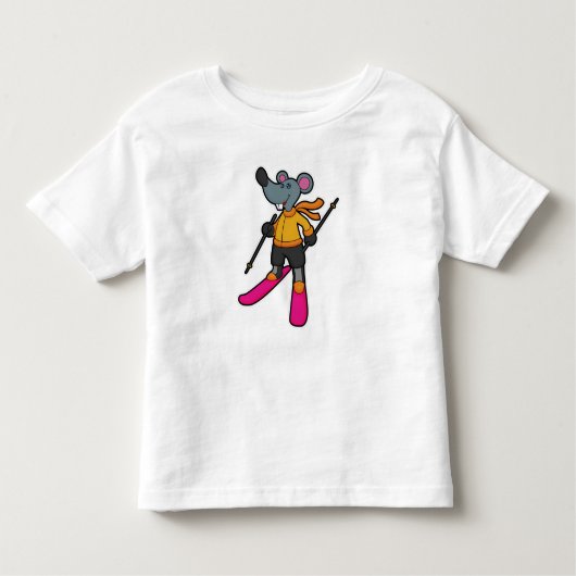 Muis als skiër met skiën kinder shirts (Voorkant)