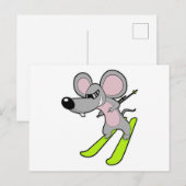 Muis als Skiloper met Ski Briefkaart (Voorkant / Achterkant)