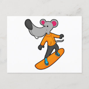 Muis als Snowboarder met Snowboard Briefkaart