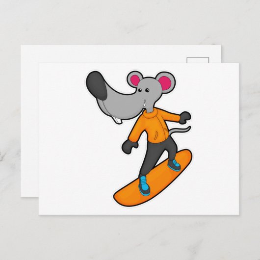 Muis als snowboarder met snowboard briefkaart (Voorkant / Achterkant)