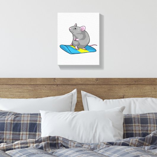 Muis als Snowboarder met Snowboard Canvas Afdruk (Insitu (Slaapkamer))