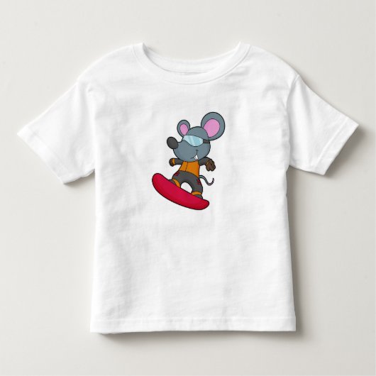 Muis als Snowboarder met Snowboard Kinder Shirts (Voorkant)