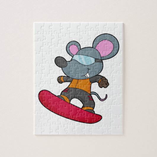 Muis als Snowboarder met Snowboard Legpuzzel (Verticaal)