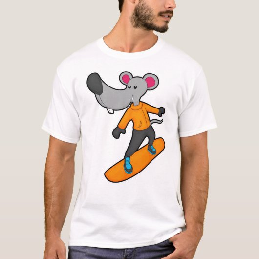Muis als Snowboarder met Snowboard T-shirt (Voorkant)