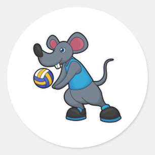 Muis als volleybalspeler met volleybal ronde sticker