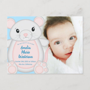 Muis Baby shower blauw Briefkaart