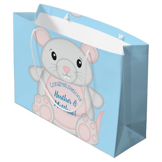 Muis Baby shower blauw Groot Cadeauzakje (Achterkant Gekanteld)
