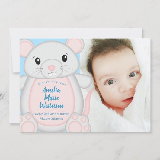 Muis Baby shower blauw Kaart (Voorkant)