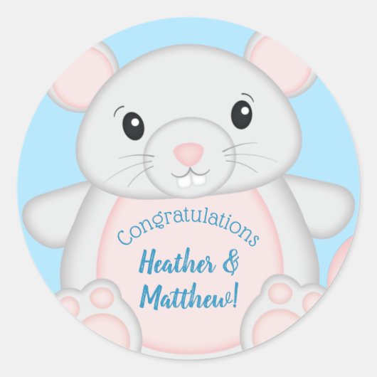 Muis Baby shower blauw Ronde Sticker (Voorkant)