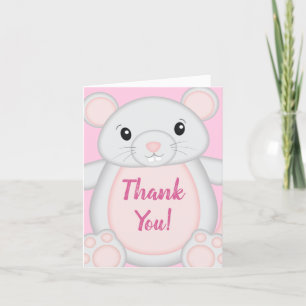 Muis Baby shower roze Bedankkaart