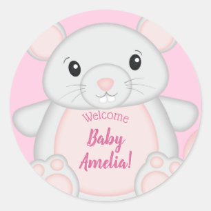 Muis Baby shower roze Ronde Sticker