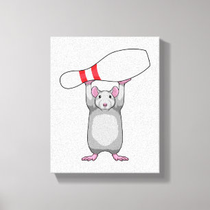 Muis bij Bowling met Bowling-pin Canvas Afdruk