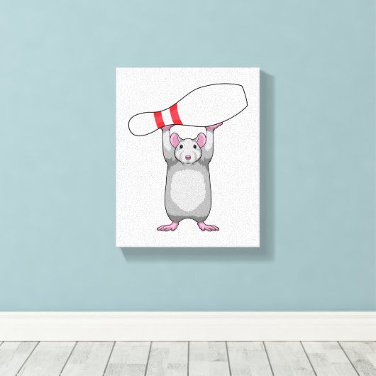 Muis bij Bowling met Bowling-pin Canvas Afdruk (Insitu (Houten vloer))
