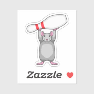 Muis bij Bowling met Bowling-pin Sticker