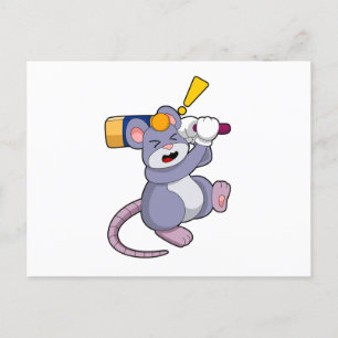 Muis bij Cricket met cricketbat Briefkaart