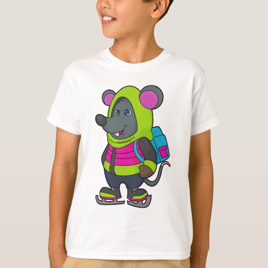 Muis bij Ice-skating met Ice-schaatsen en rugzak.p T-shirt (Voorkant)