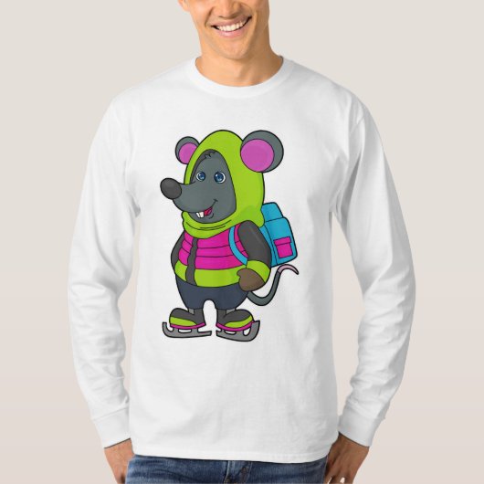 Muis bij Ice-skating met Ice-schaatsen en rugzak.p T-shirt (Voorkant)