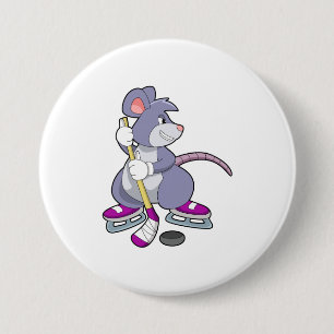 Muis bij ijshockey met ijshockeystick ronde button 7,6 cm