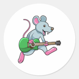 Muis bij Muziek met gitaar Ronde Sticker