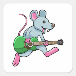 Muis bij Muziek met gitaar Vierkante Sticker