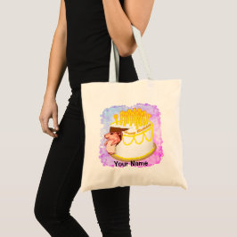 Muis Birthday Cake, aangepaste naam Canvas tas