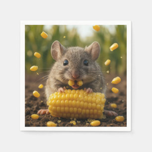 Muis die geniet van een kolf maïs servet