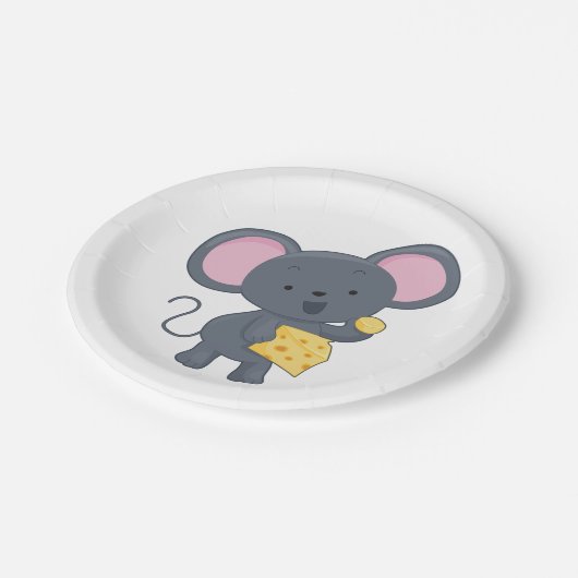 Muis die kaas eet papieren bordje (Gekanteld)