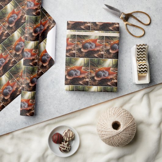Muis die op een esdoornblad slaapt cadeaupapier (Crafts)