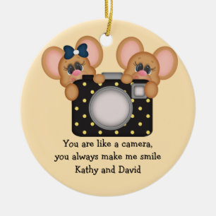 Muis en camera keramisch ornament