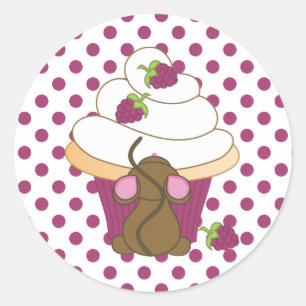 Muis en cupcake ronde sticker