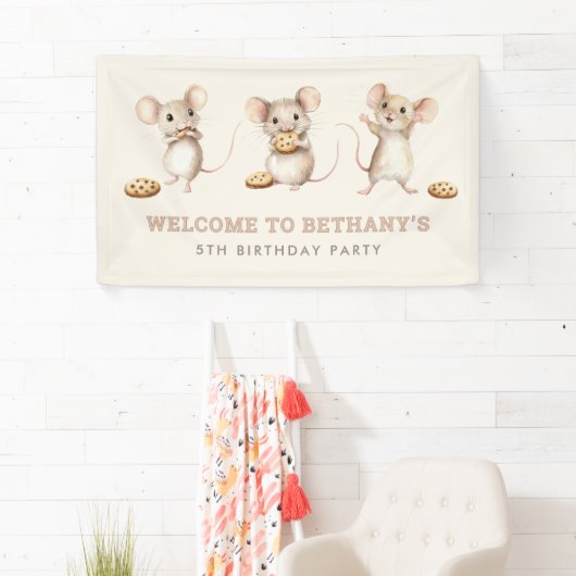 Muis en koekjes Welkom op het verjaardagsfeest Spandoek (Insitu)