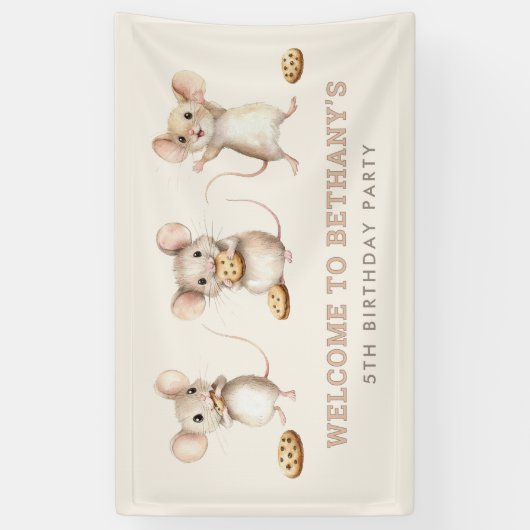 Muis en koekjes Welkom op het verjaardagsfeest Spandoek (Verticaal)