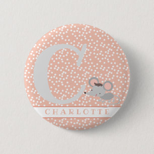 Muis en pokadots gepersonaliseerd meisje Birthday Ronde Button 5,7 Cm