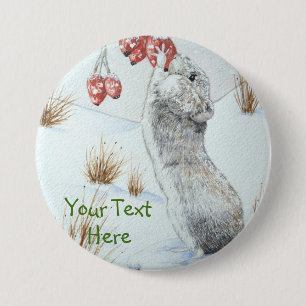 Muis en rode bessen sneeuwscène ronde button 7,6 cm