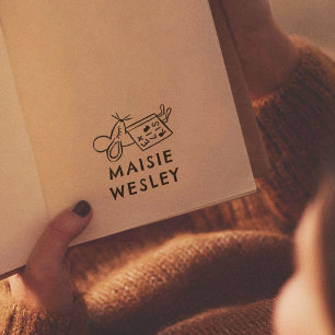 Muis Handgetekende Ex Libris Boekplaat Boek Rubberstempel