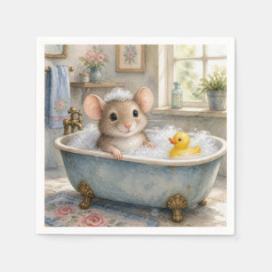 Muis in bubbelbad met gele eend servet