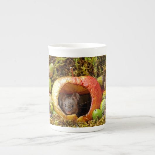 Muis in een appelmok porselein kop (Voorkant)