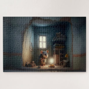 Muis in het winkelboek in de muur legpuzzel