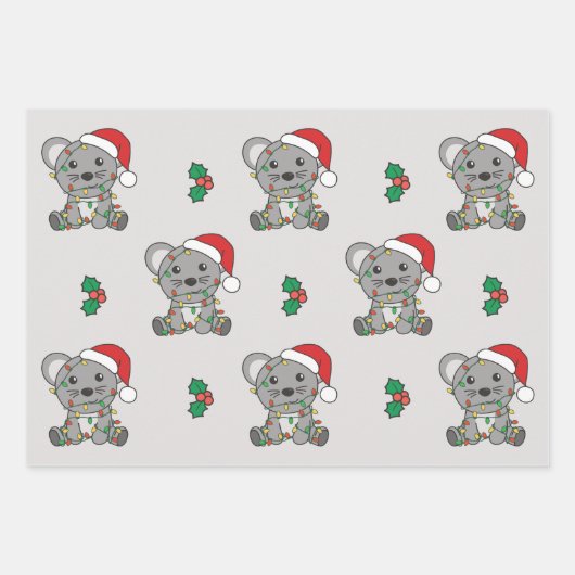 Muis Kerstmis Winter Dieren Vakantie Muizen Inpakpapier Vel (Voorkant)