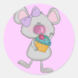 Muis met Cupcake-overhemden en -cadeaus Ronde Sticker