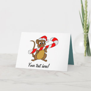 Muis met een kerstsnoepje feestdagen kaart