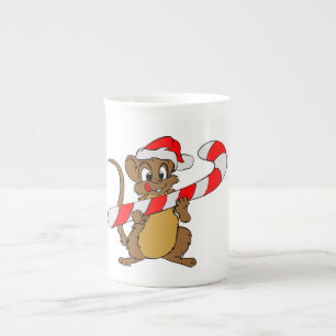 Muis met een kerstsnoepje porselein kop